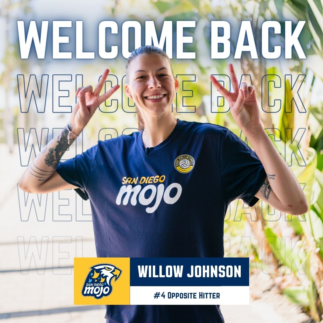 Welcome back, #4! 💙 The San Diego Mojo announced today that the team has activated opposite hitter Willow Johnson for the remainder of the 2024 Pro Volleyball Federation season. #MojoNation, let's give Willow a warm welcome! 🏐 #SanDiegoMojo