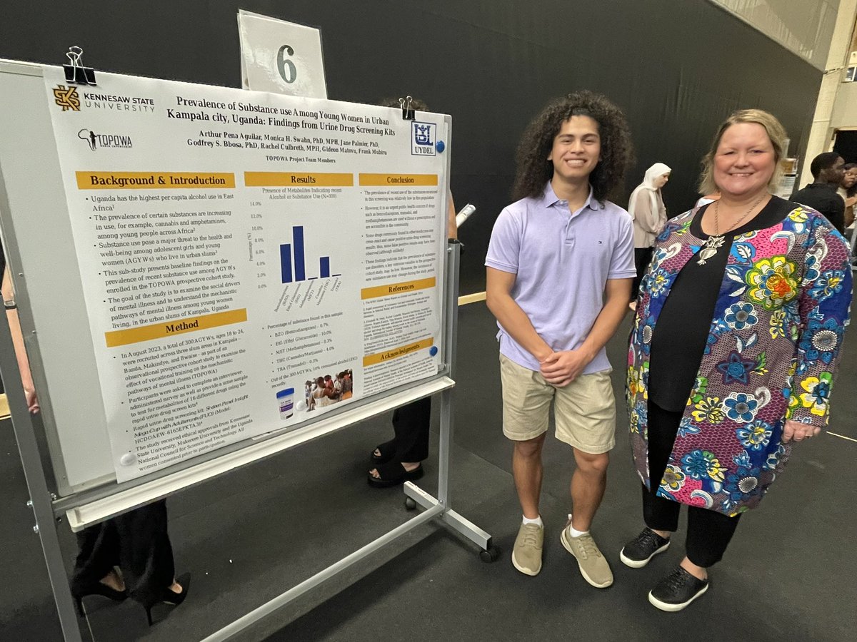 Congratulations to our undergraduate freshman research scholar Arthur Pena Aguilar who presented his #TOPOWAProject  on the Prevalence of Substance Use Among Young Women in Urban Kampala, Uganda: Findings from Drug Screening Kits. @wellstarcollege @KSUresearch @uydel_2019 🇺🇬🌍