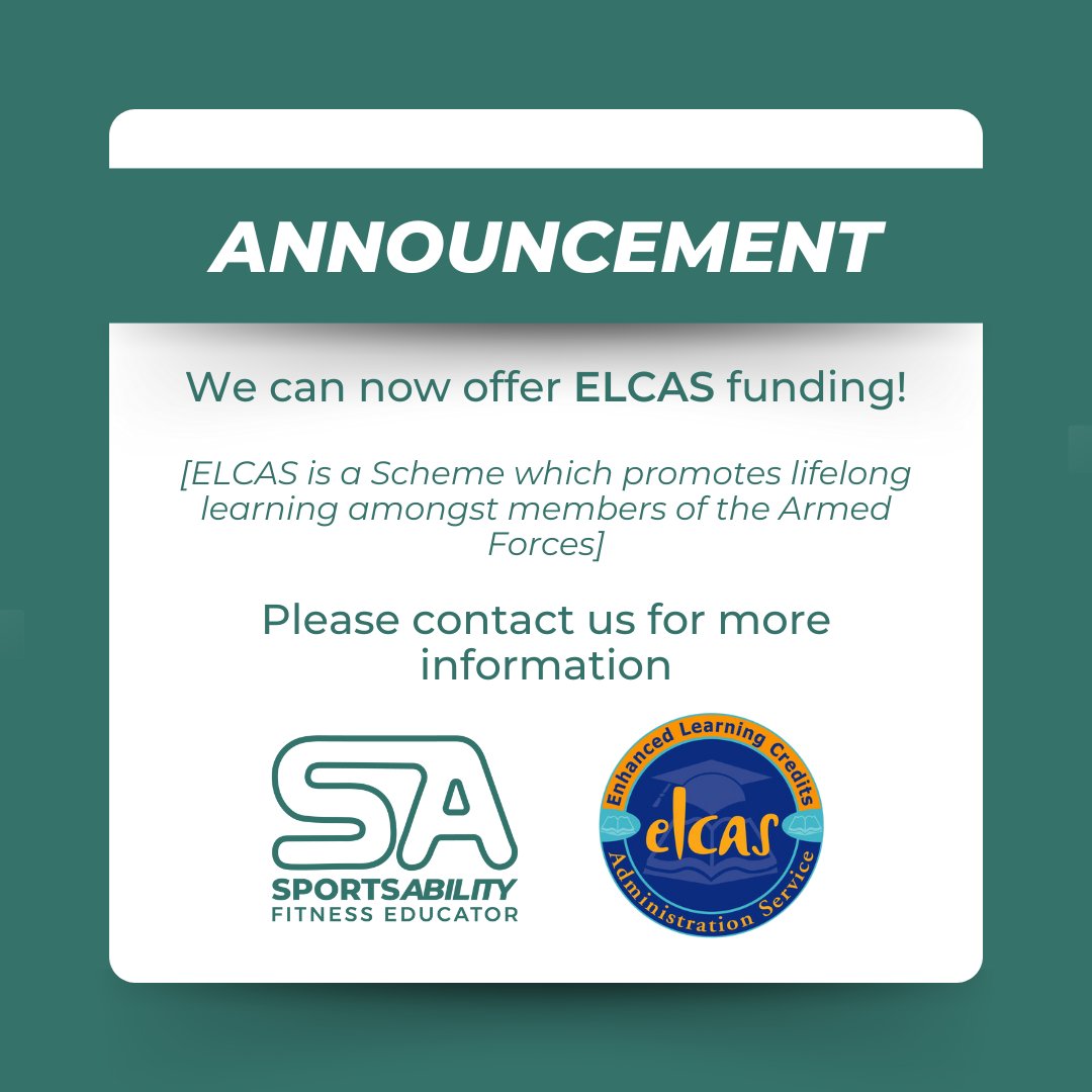 SportsabilityFE's tweet photo. We now offer ELCAS funding! 

If you'd like more information, please contact us

#fitnessbusiness #fitnessbusinessowner #personaltraineronline #ptcourse #gyminstructor #fitnesscourse #fitnesscourses #hull https://t.co/Uonk7HMXM0