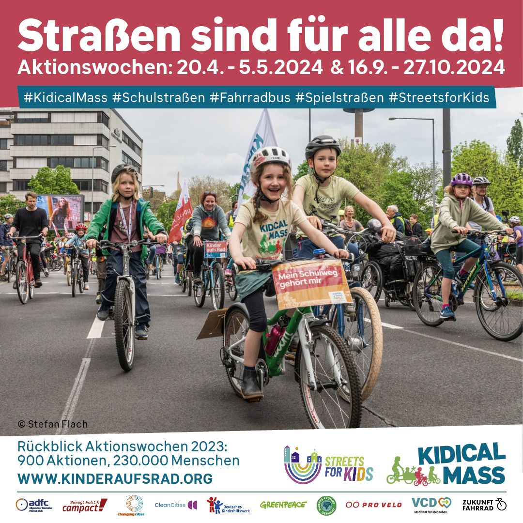 Es geht wieder los...In den #KidicalMass Aktionswochen gehen weltweit #KinderAufsRad für ihr Recht, sich sicher und selbständig zu Fuß und mit dem #Fahrrad im Straßenverkehr bewegen zu können. Alle Aktionen, alle Orte, alle Infos wie du dabei sein kannst: kinderaufsrad.org