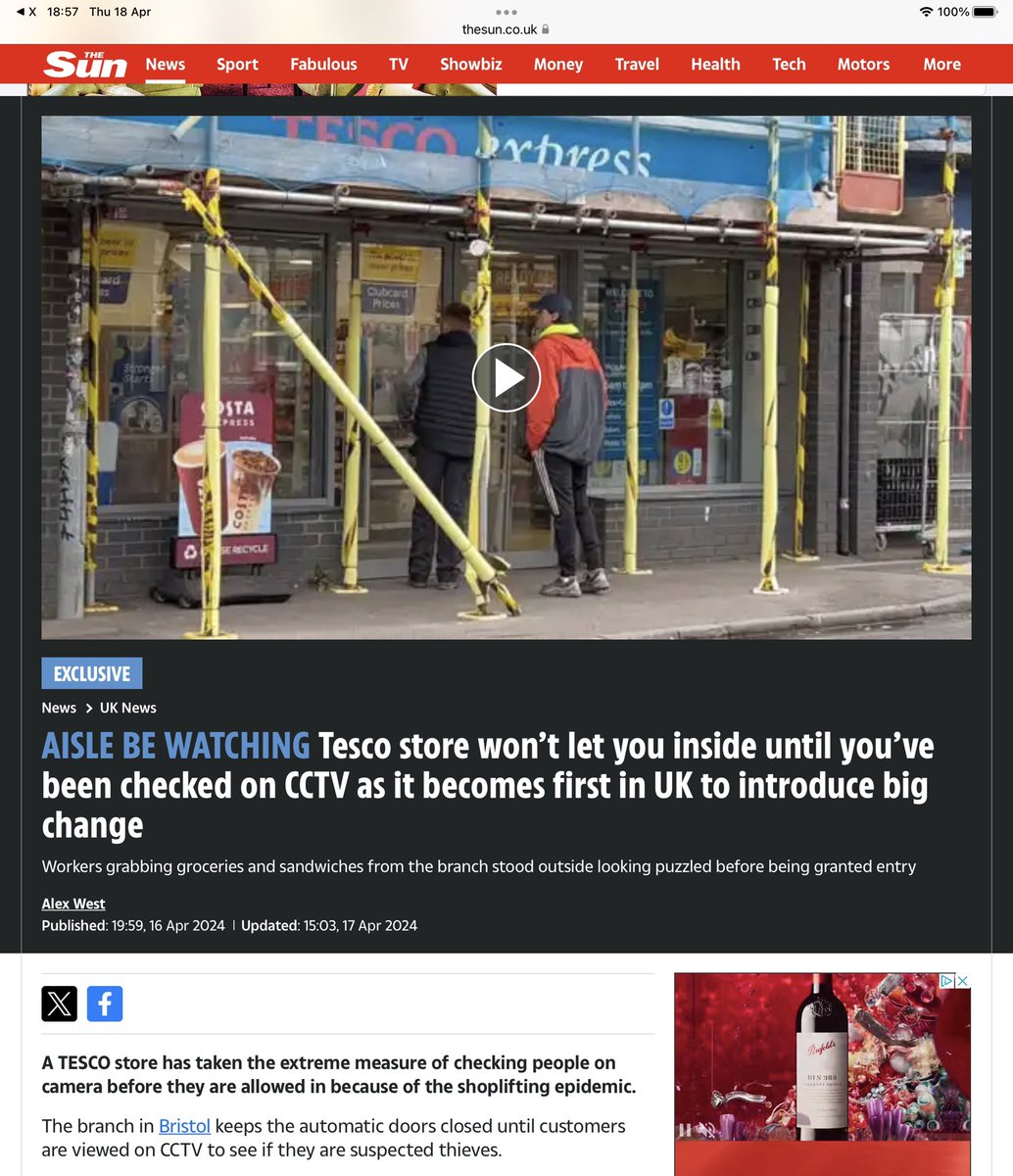 😂😂😂 Locked outside Tesco. Would you wait around here until you were ‘deemed’ not to be a threat, it’s not as if it’s Harrods, is it? ‘Shoppers have to wait on the other side of the glass until staff DEEM they are not a threat and then are let in.’ thesun.co.uk/news/27360894/…