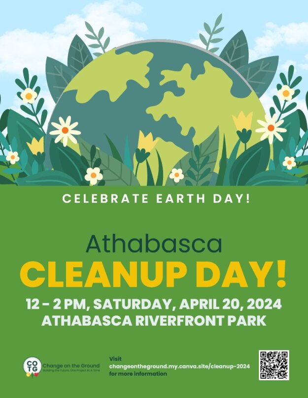 There will be a cleanup this Saturday in the Town of Athabasca! Learn  more at changeontheground.my.canva.site/cleanup-2024