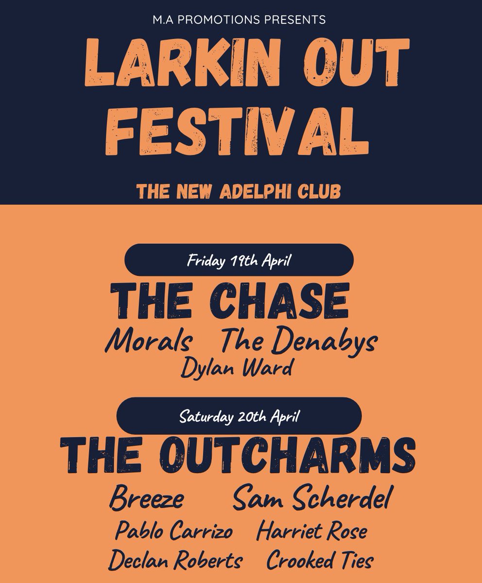 Less than 24 hours until the start of Larkin Out Festival at @TheAdelphiClub Tickets will come off sale tomorrow evening for both days and weekend but you can still buy on the door including weekend tickets. Tickets on sale via link in the reply’s.