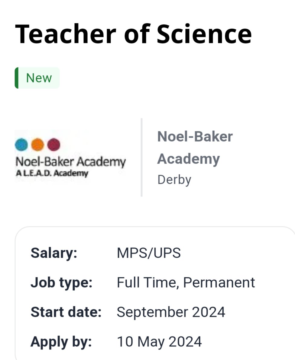 Come and work with me!!! I'm an absolute delight!!!!
#edujobs #teachertwitter #ScienceTeacher #Derby #edutwitter #vacancies