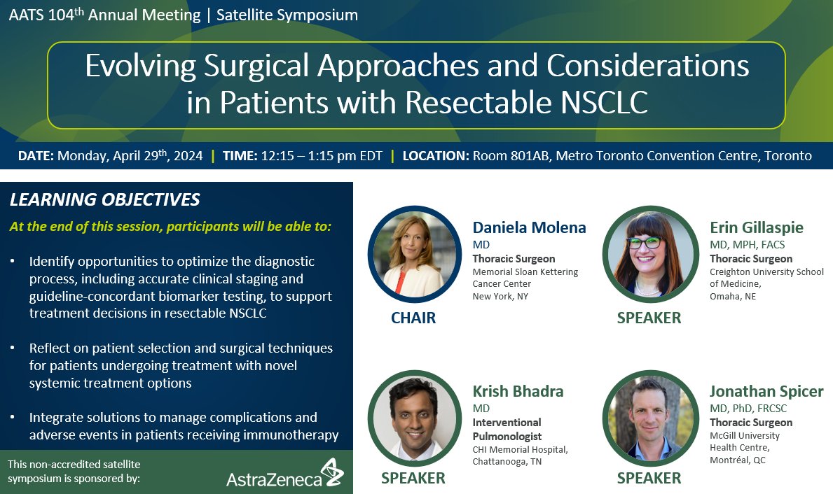 SPONSORED: Join us for an engaging case-based discussion with leading experts regarding evolving surgical approaches and considerations in patients with resectable NSCLC. #AATS2024