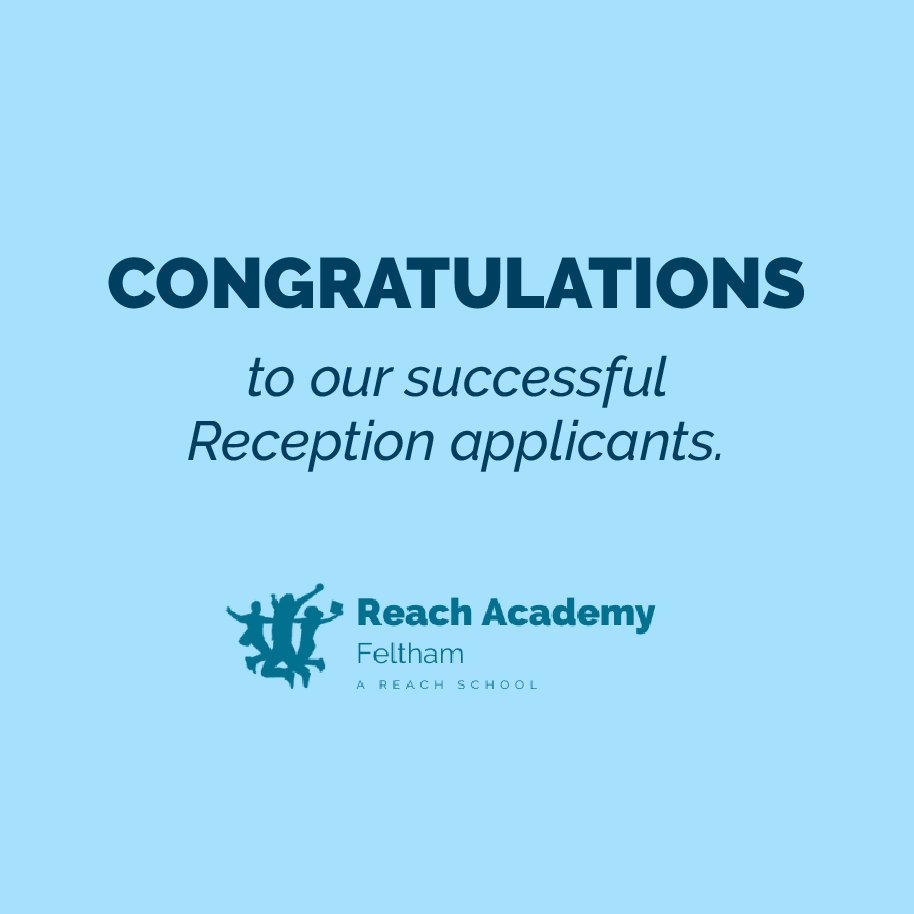 Offers for Reception places at Reach Academy Feltham have now been sent.🎉 We are so excited to welcome our new families over the coming months and to get to know the children who will be joining us in September. Please accept before the acceptance deadline on April 30th!