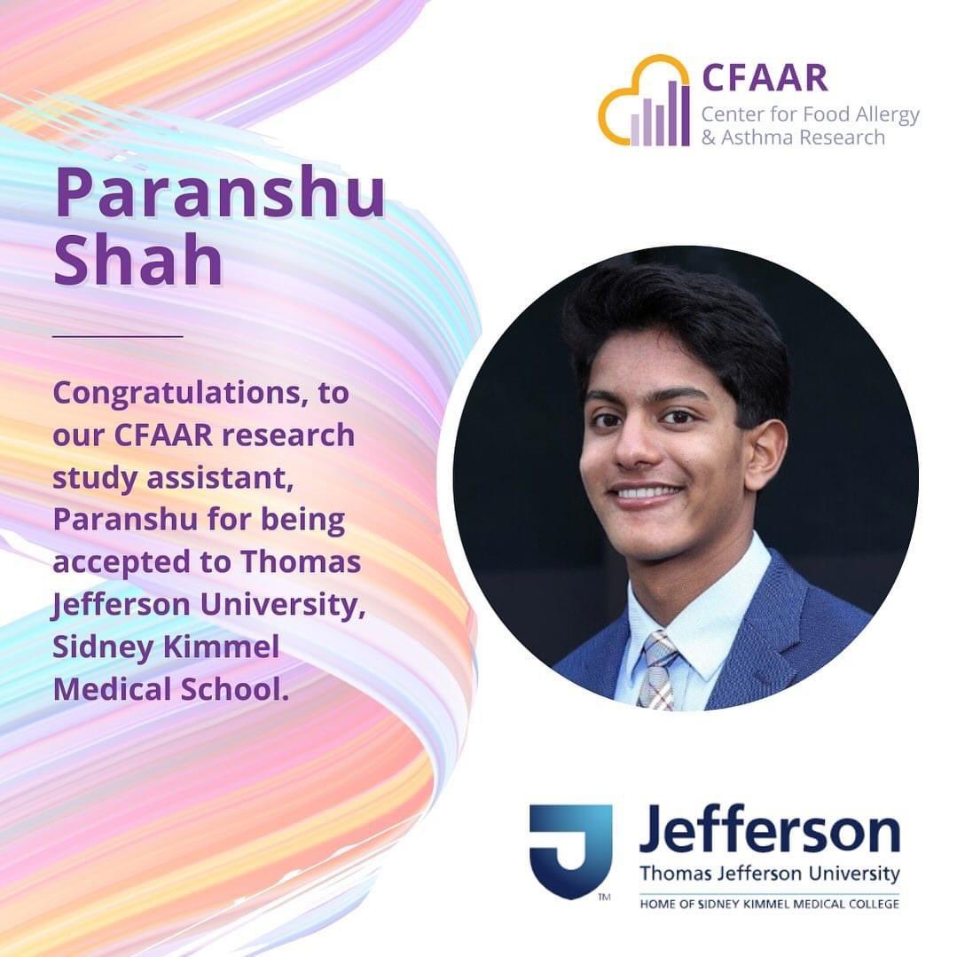 Congratulations🤩 to our CFAAR team member, Paranshu who was recently accepted into medical school! We are so proud of you and we want to congratulate you on this amazing achievement! On behalf of the entire team at CFAAR we wish you the best in the future! #cfaartogether