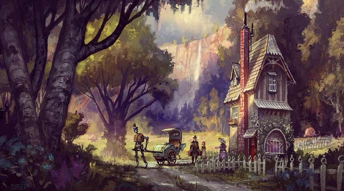 Some farm location artwork. Enjoy! #fantasyart #farm #farmhouse #conceptart #robot