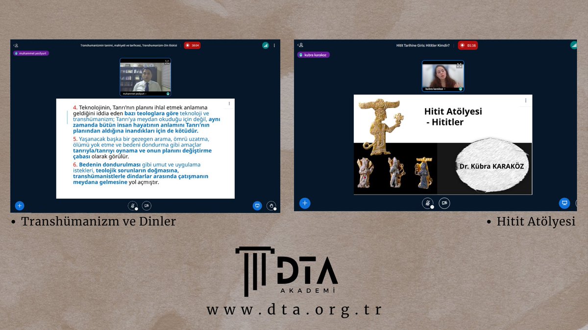 Bugün itibariyle DTA Online Eğitim Platformunda ''Transhümanizm ve Dinler Atölyesi'' ve ''Hitit Atölyesi'' başladı!