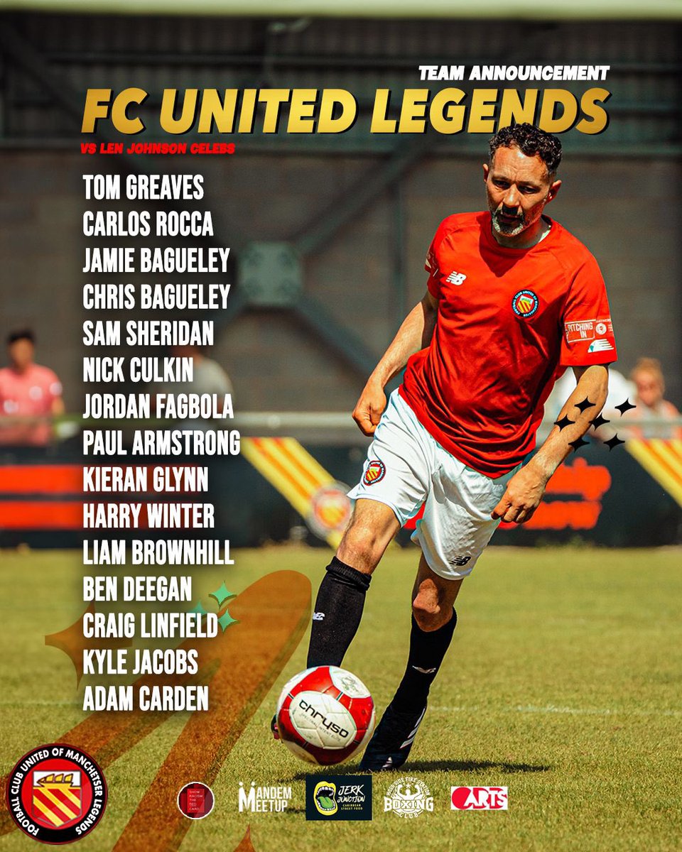 We are delighted to announce some more FC Legends confirmed for the 18th May showdown against the Len Johnson Celeb team! Come to Broadhurst Park on Saturday 18th May to reminisce and watch the legends back in action, kick off 3pm!🏟️ ⚽️ Tickets: skiddle.com/whats-on/Manch…