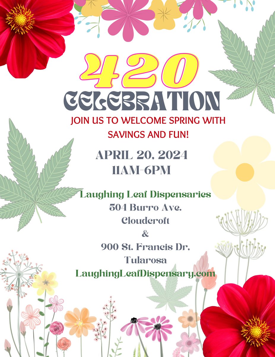 Don't miss our spring celebration this Saturday! Giveaways and more at both locations 🎉

#420fam #cannabisculture #cannabissociety #fueledbyTHC #420NM #NewMexico #Cloudcroft #Tularosa #ShopLocal #ShopSmall #LocallyOwned #FamilyBusiness #SmallBusiness