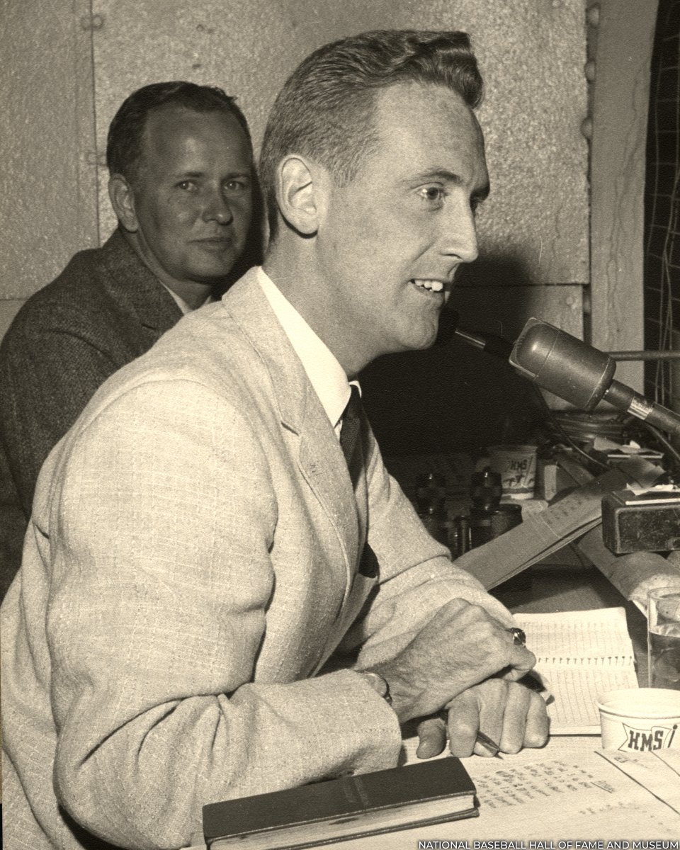 baseballhall's tweet photo. On this day in 1950, @Dodgers fans heard Vin Scully’s voice over the airwaves for the first time. Over the next 67 years, he would turn baseball into poetry. https://t.co/mVTQkt8KkR https://t.co/5xQOm4u8of