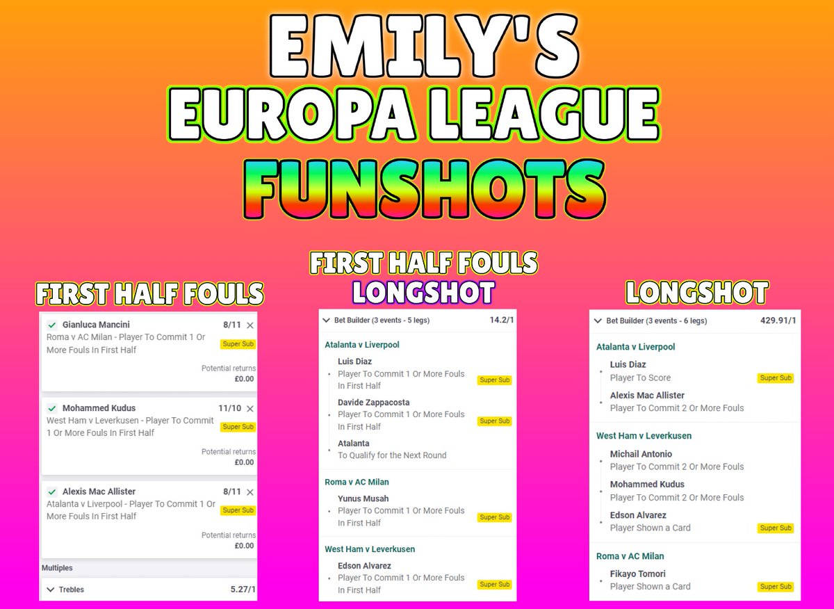 EUROPA LEAGUE BET BUILDERS AND FUNSHOTS😍 We landed a 20/1 longshot this week, let's smash it once again tonight!😜 SMASH LIKE ♥️ if you are jumping on! You must turn my notifications on and drop me a follow to receive my tips🔔