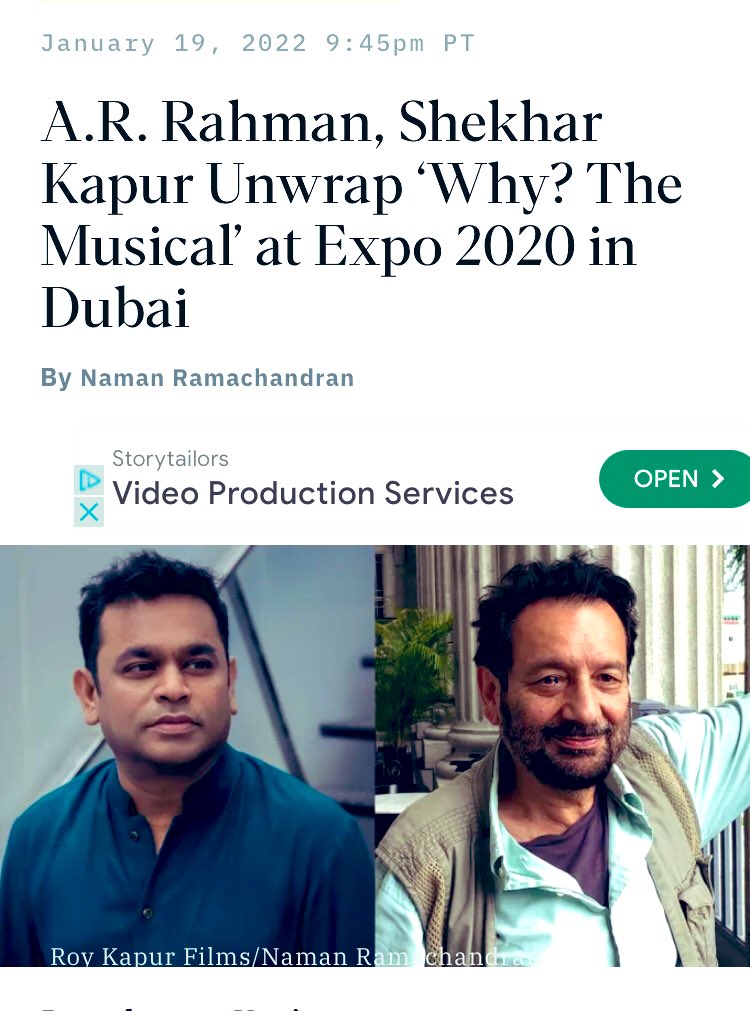 “Why? The Musical” by @ARRahman & @ShekharKapur » Tracklisting (via @AppleMusic) » Article (via @Variety) variety.com/2022/legit/new…