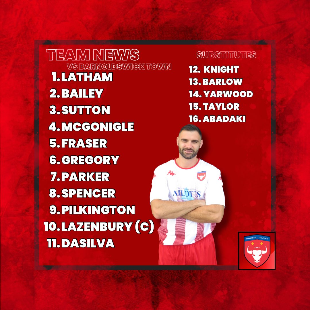 CheadleTownFC's tweet photo. For the final time this season, here is the Cheadle Town team to face @barlickfc:

#WeAreCheadle #nwcfl https://t.co/oPQLPcQQlO