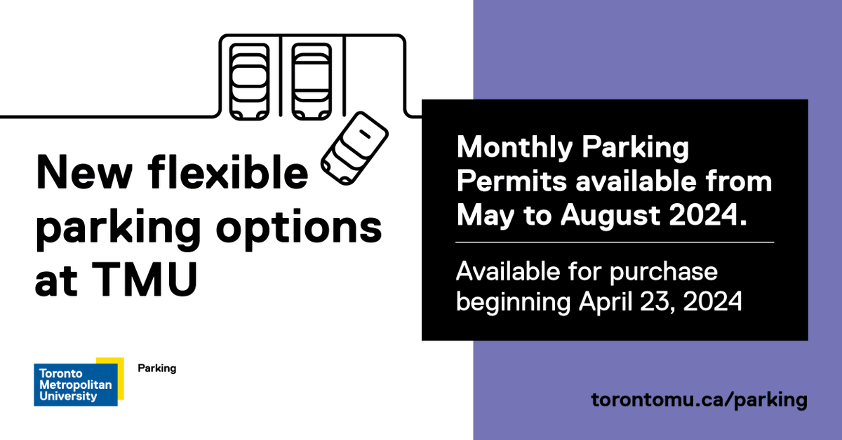 Parking Services is offering a monthly Spring/Summer Parking Permit Program, designed with flexibility in mind. Permits will be available starting on April 23. Learn more at: torontomu.ca/spring-summer-…