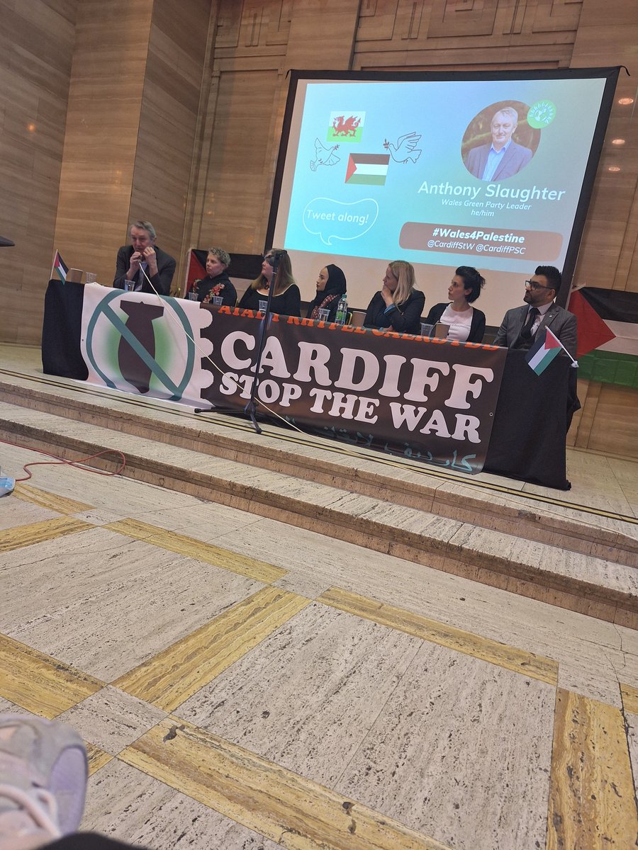 Now Anthony Slaugher leader of the Greens is speaking about the climate catastrophe in Palestine. Extreme weather events, increase in heating temperatures. The prolonged attack by Israel is making this worse. @CardiffPSC @CardiffStW #wales4palestine
