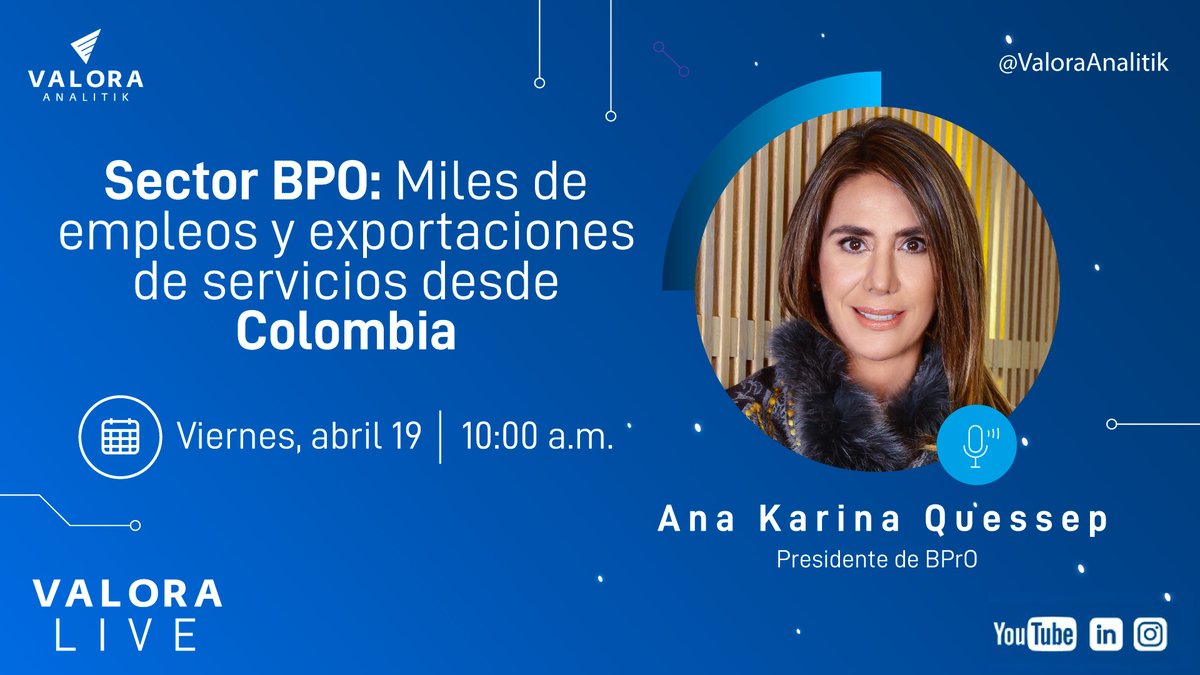 ¡Únete a nosotros en el próximo #ValoraLive! Exploraremos el mundo del Sector BPO en Colombia, una industria que está creando miles de empleos y potenciando las exportaciones de servicios. Acompáñanos 📢 bit.ly/49LHjXI