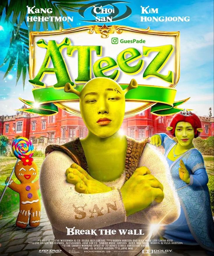 yunriever1032's tweet photo. ateez as shrek characters 

—a very needed thread; https://t.co/V3g9hEJ9Ke