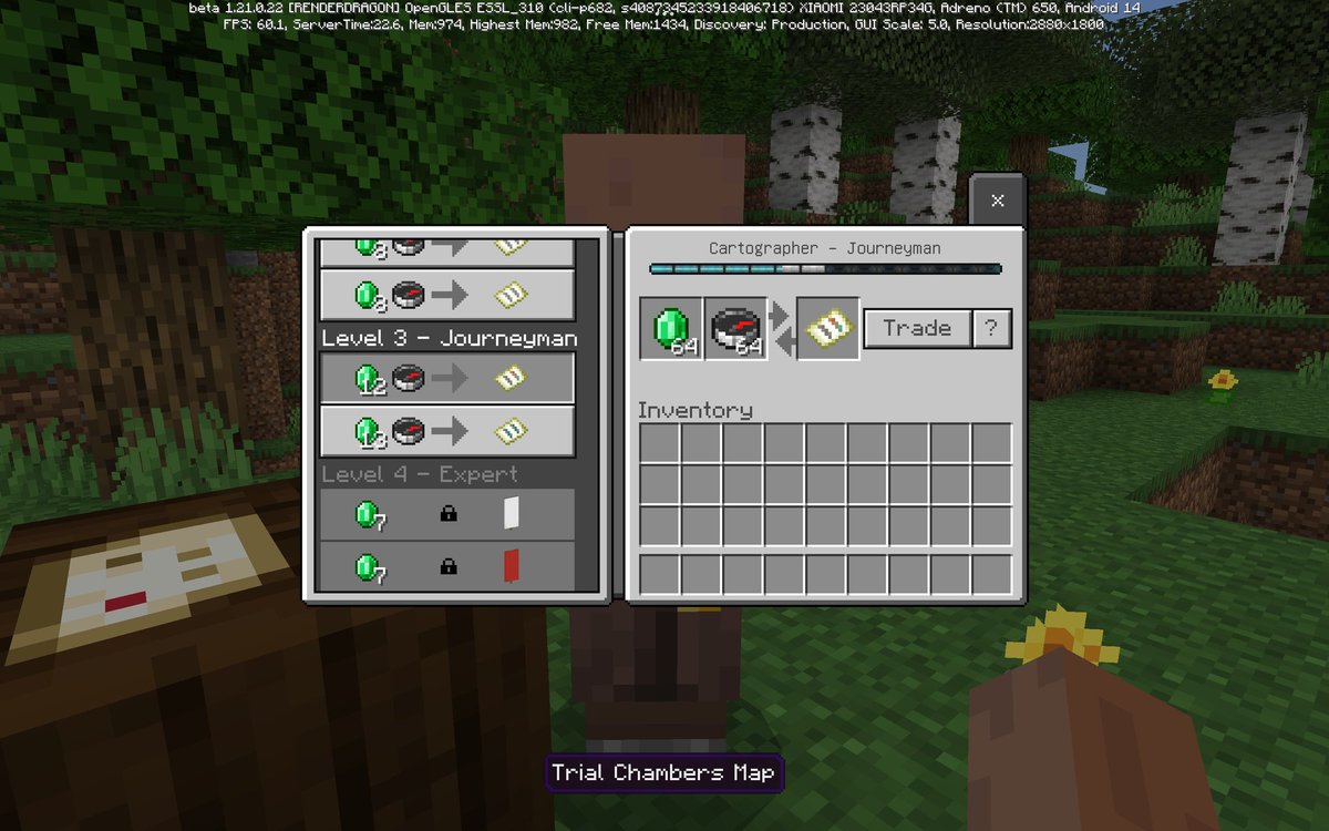 The 'Village Trade Rebalancing' changes noted for the latest #Minecraft Bedrock Preview: Cartographers can now sell the Trial Chambers Map when that experimental toggle is enabled.