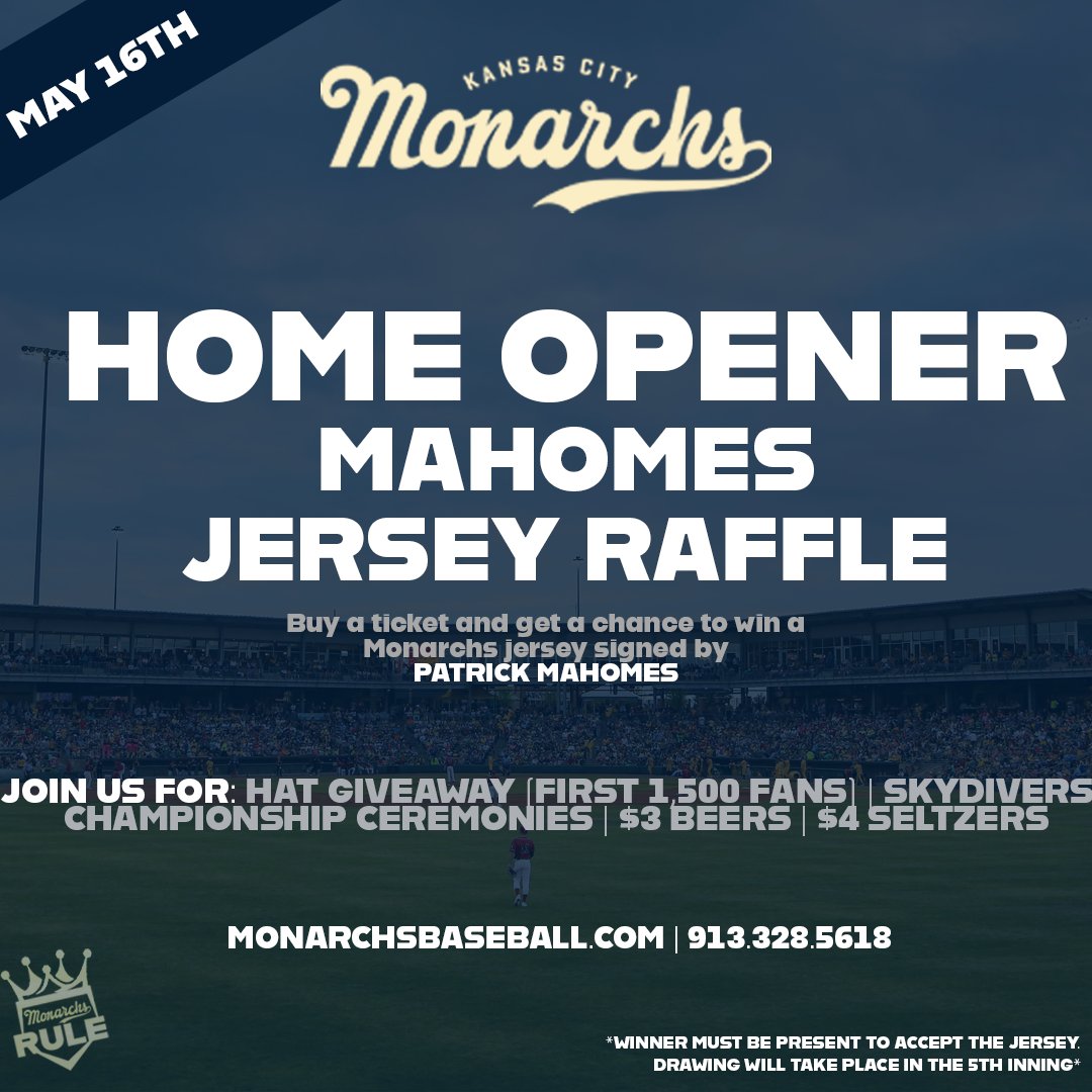 It's simple. Buy a ticket to the Home Opener on May 16th and you could win a Monarchs jersey signed by Patrick Mahomes. Get tickets here > tickets.monarchsbaseball.com/events/28413-w…