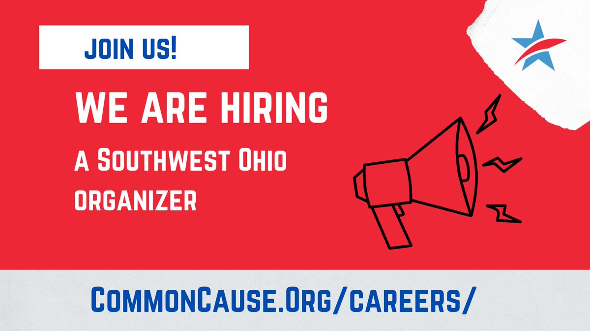 Are you passionate about ending gerrymandering? Enjoy working with volunteers? We are looking for a Southwest Ohio Organizer to help us with our Fair Districts and Election Protection work. jobs.lever.co/commoncause/76…