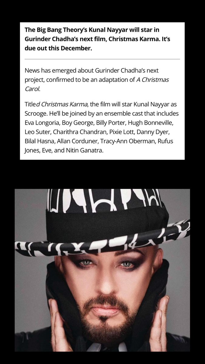 A new Christmas movie titled “Christmas Karma” - starring Kunal Nayyar along with #BoyGeorge, Eva Longoria, and others 🎉♥️ More info: filmstories.co.uk/news/kunal-nay… George and Kunal together in a movie! What a treat 🥰