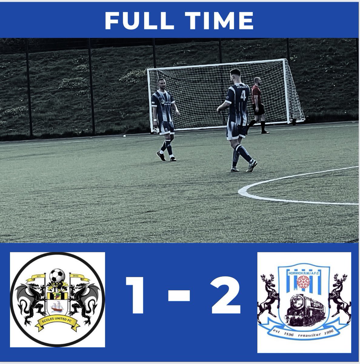 We came out 2-1 winners last night v @EcclesUnited away from home. Was a tough game for both sides to play football, but we got the job done We wish you all the best for rest of the season lads. Goals from Tyler ⚽️⚽️ MOTM Serge 🧤 🔵⚪️⚽️ #uptheRMI