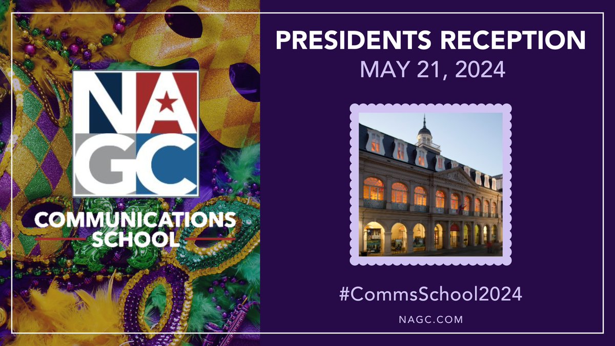 We're 32 days away from the start of #CommSchool2024! We hope to see you at the President's Reception at The Cabildo, one of Louisiana's most significant historical bldgs in the French Quarter ⚜️💜🎺
Register today to unlock your free reception access: nagc.com/page/2024-comm…