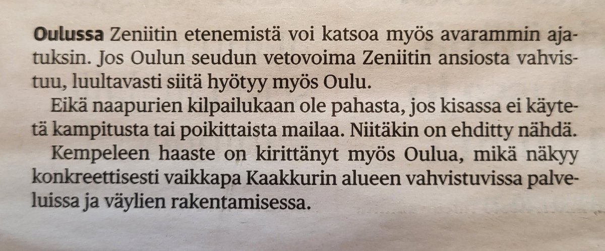 Terve #kilpailu #seutukunta kehittymisessä harvoin esillä ! 

Nyt hoksaa #Kaleva'n pääkirjoituskin itsenäisen #Kempele'en merkityksen Suur #Oulu'n vähennettyä #alueet dynamiikkaa. 

Onneksi myös #Liminka, #Ii, #Tyrnävä, #Lumijoki #kunnat omilla vahvuuksillaan mukana !