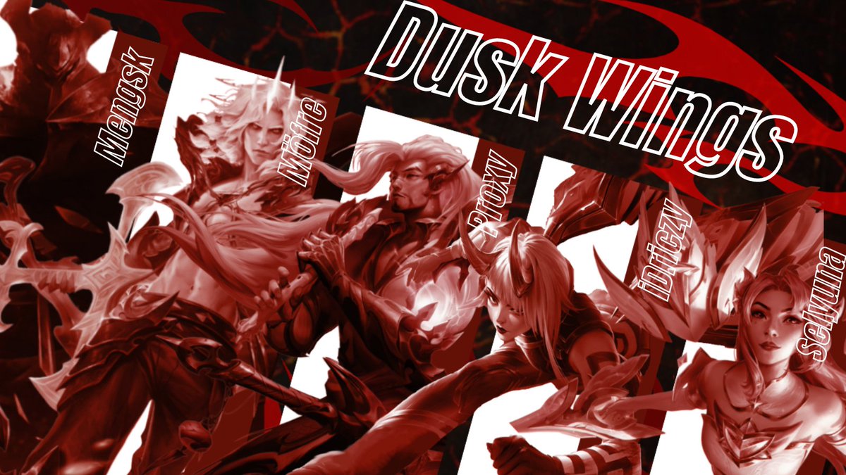 DragonRevolu's tweet photo. Heute können wir euch das Team Dusk Wings vorstellen! Wir sind froh, dass dieses Team ein Teil unserer Drachen-Familie ist! 

Dusk Wings:
🏝️Mengsk
🏕️Möfre
🔮Proxy
🏹iDriczy
🛡️Selyuna https://t.co/ArrqnaD6DD