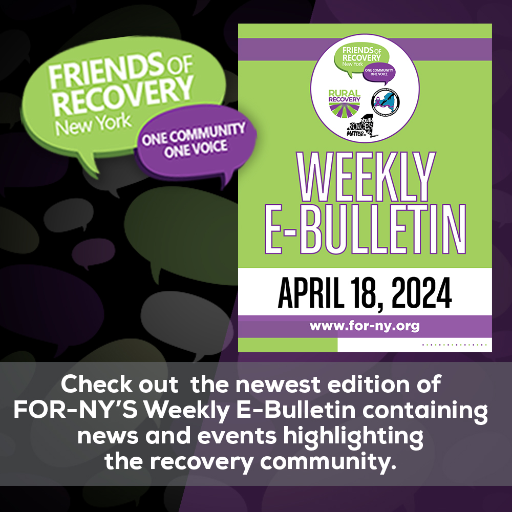 Check out this week's edition of the Friends of Recovery-NY E-Bulletin, containing news and events highlighting the recovery community! loom.ly/bqlHzRQ