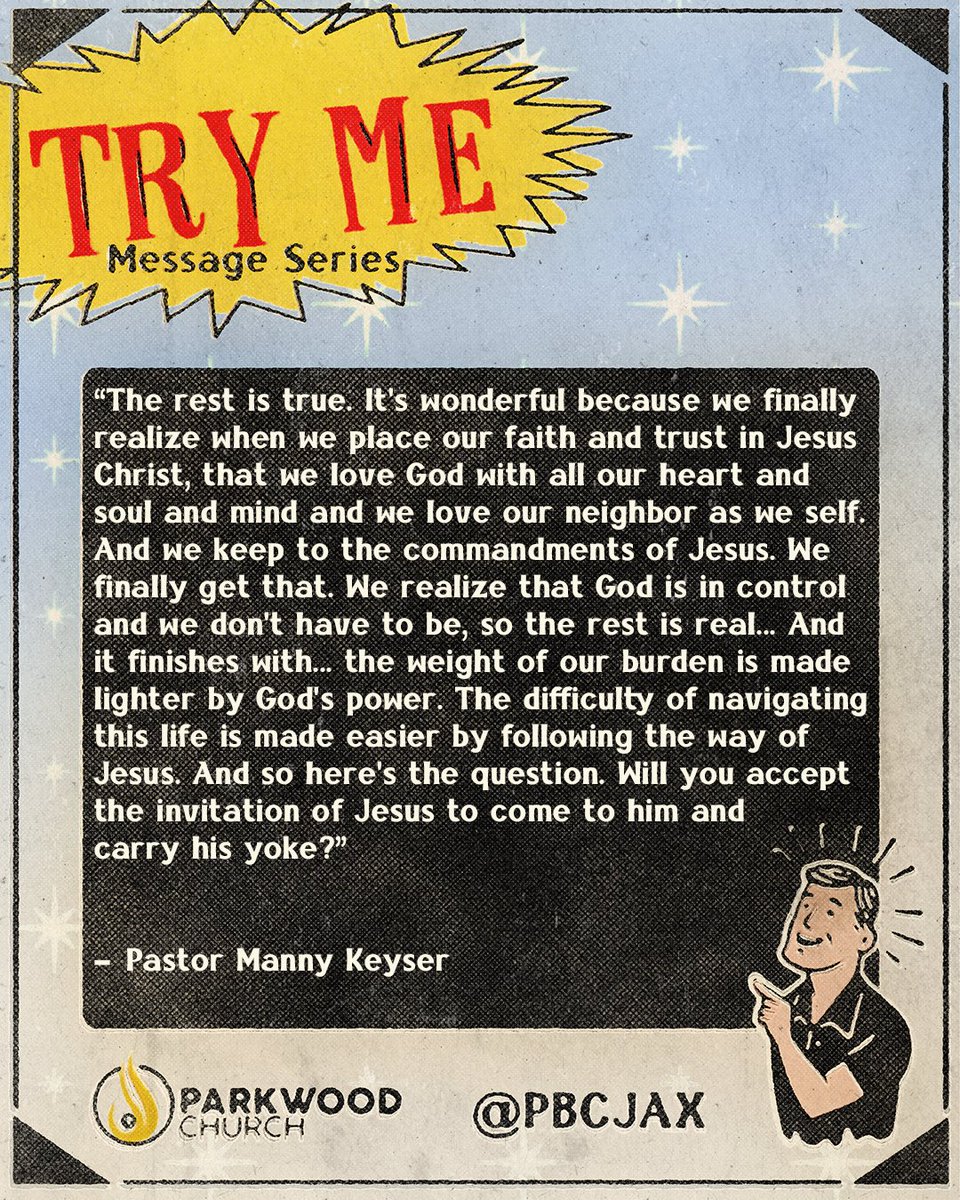 PBCJAX's tweet photo. 📷
The Lighter Yoke: Finding Ease in Faith 🌟

His yoke is lighter, when we trust in Jesus, we discover true rest. Loving God and our neighbors becomes natural. Let's embrace His way and find  solace in His guidance. 🙏 #FaithJourney #TrueRest #jesus #parkwoodchurch #biblestudy https://t.co/tT0SvdkX2o