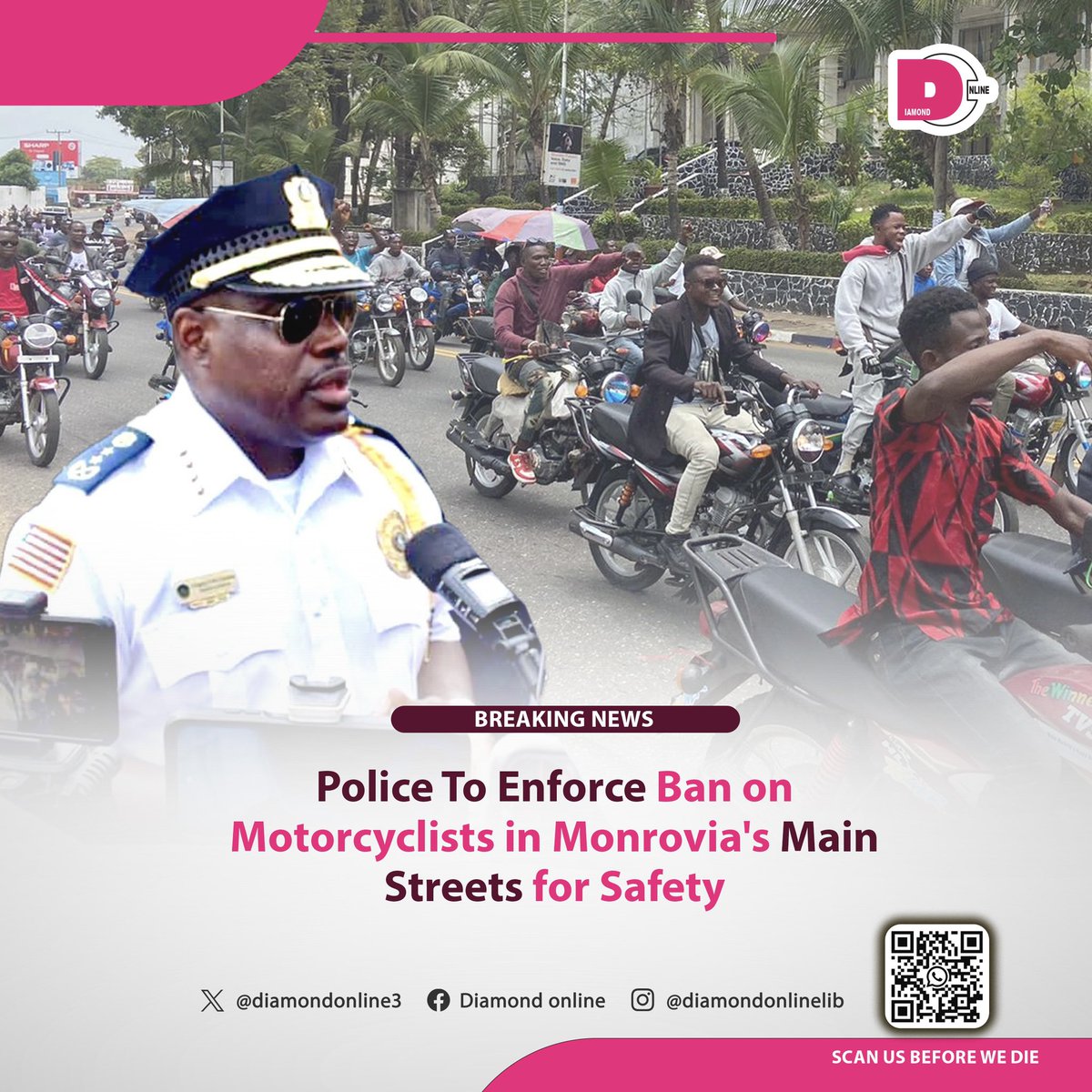 The Liberia National Police has officially informed the public that, commencing on May 7, 2024, motorcyclists, including Kehkehs, will no longer be permitted to travel on the main streets of Monrovia.
