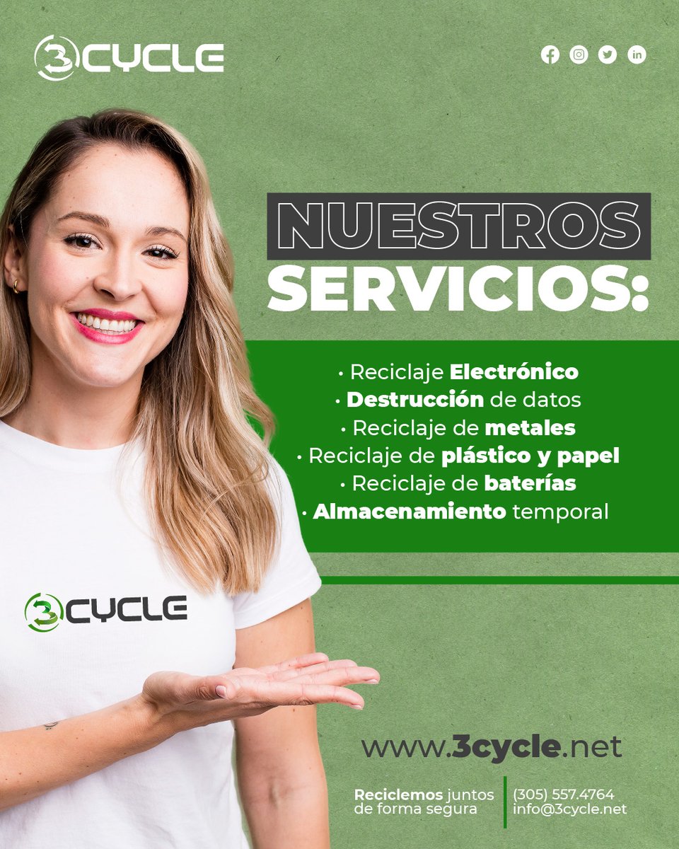 3_cycle's tweet photo. En 3Cycle, nos tomamos en serio la responsabilidad ecológica. Te acompañamos en cada paso para asegurar una eliminación segura de tus equipos electrónicos.

🌍💚 Contáctanos y te brindaremos toda la información que necesites. 

♻️👍📲(305)557.4764 o a 💻 info@3cycle.net https://t.co/ZEaxv28I4y