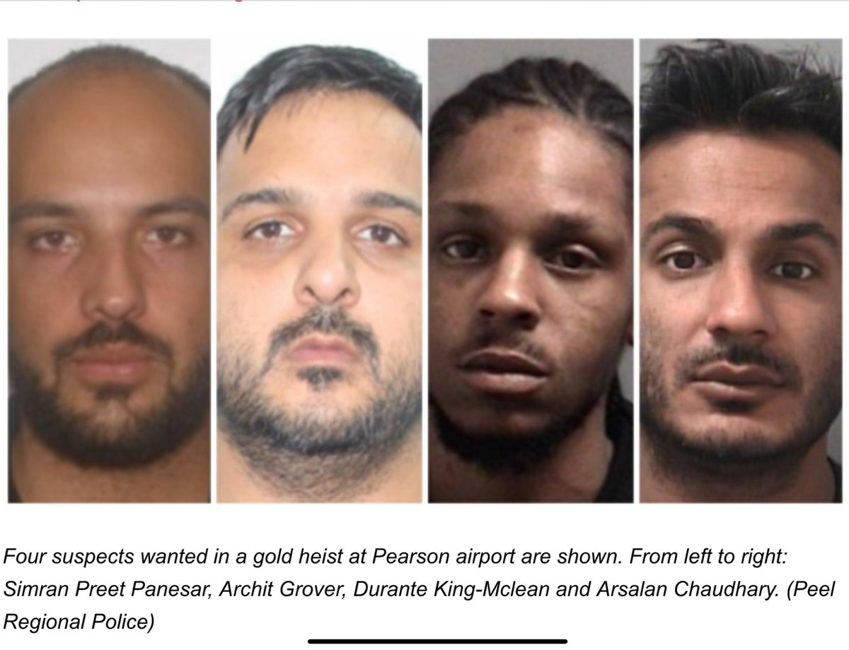 🇨🇦 Canada’s single-largest gold heist at Toronto Pearson International Airport, 17 April 2023-17 April 2024

#Project24Karat ⁦@PeelPolice⁩ 

Canada-wide arrest warrants issued for👇

Driver, Durante King-Mclean, arrested near Chambersburg, Pennsylvania