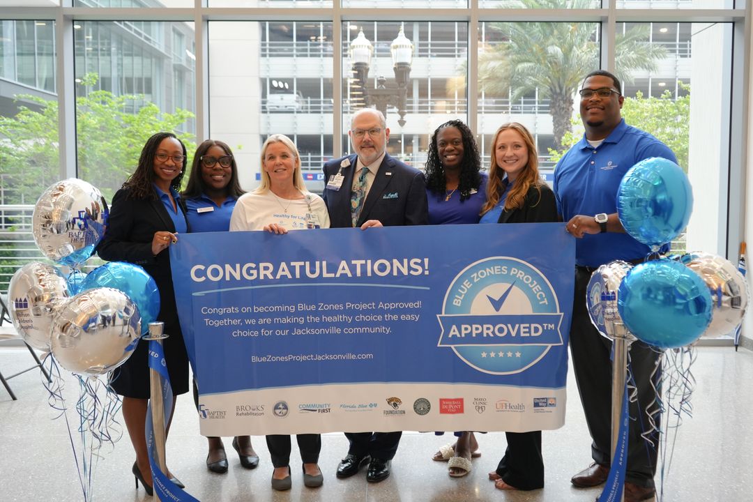 BLUE ZONES APPROVED: We are thrilled to announce that Baptist Health has been named the first health system and largest employer in Northeast Florida to become a @BZPJacksonville approved worksite. To learn more, visit go.baptistjax.com/3VOwSiS. #BaptistProud