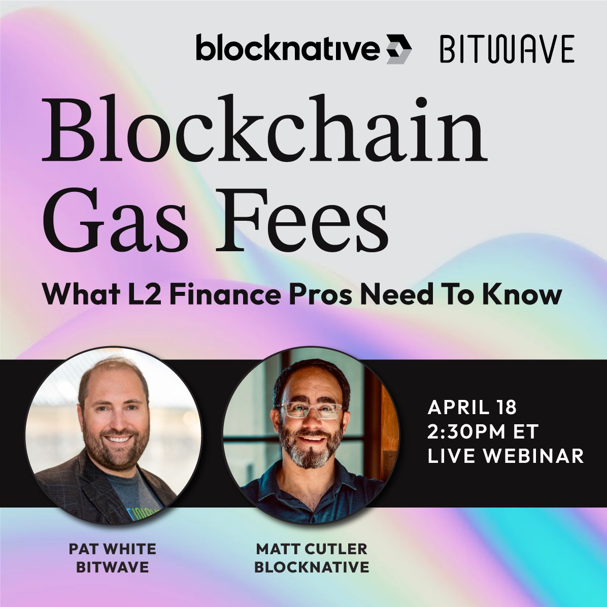 Happening in 10 minutes with @mcutler and @patwhite Blockchain Gas Fees: What L2 Finance Pros Need to Know Join us live: bitwave-io.zoom.us/webinar/regist…