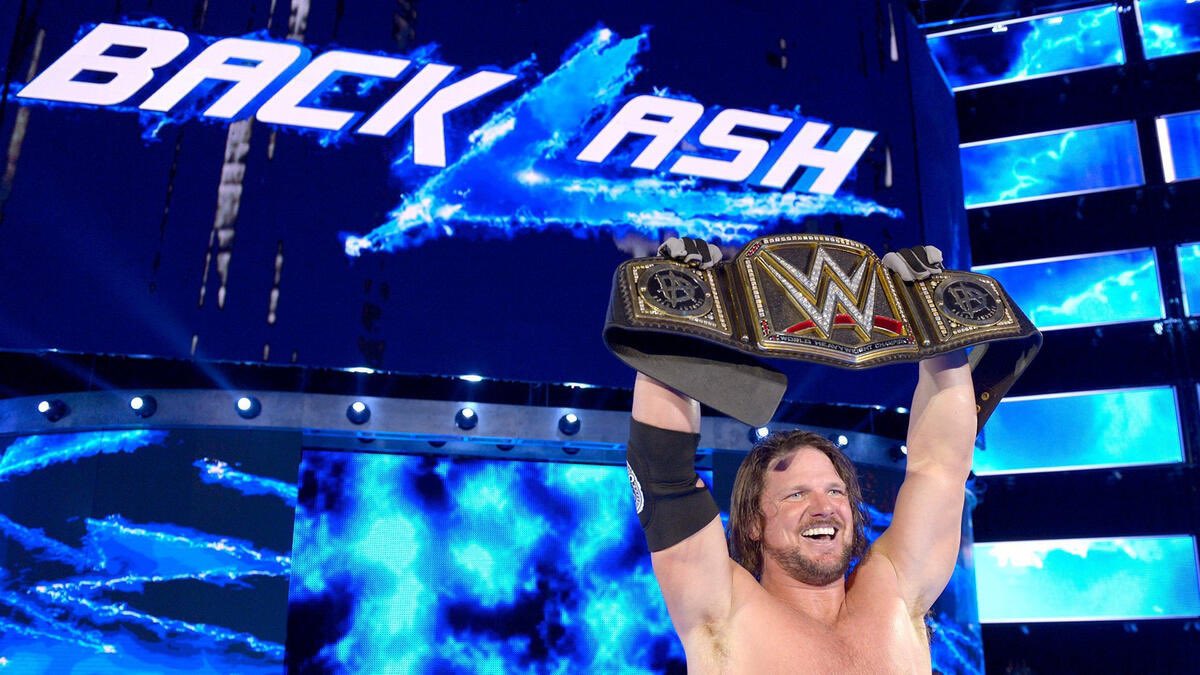 AJ winning the WWE World Championship