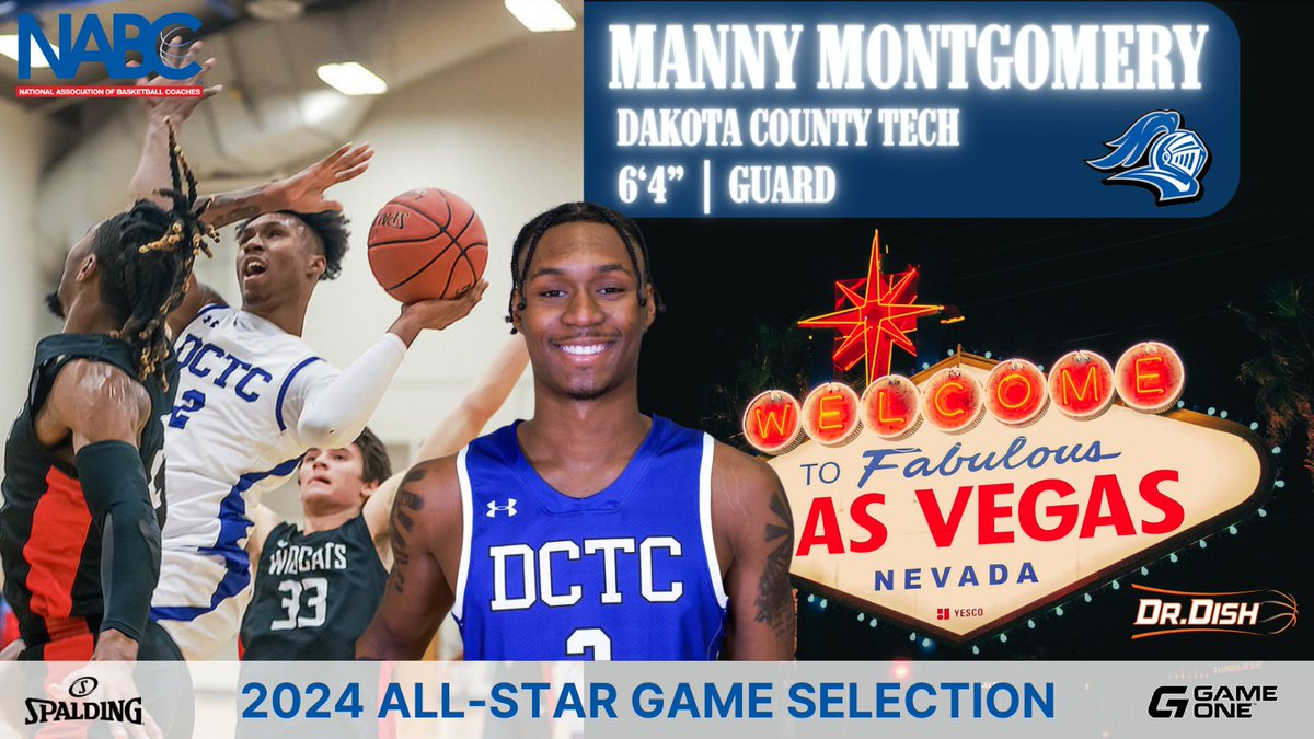 NJCAAMBBCoaches's tweet photo. 🌟2024 ALL-STAR SELECTION🌟

Manny Montgomery (@mannymontgomer1) of Dakota County Tech has been selected as a 2024 NJCAA Men's Basketball All-Star!

✅1st Team All-Conference
🏀 28.1 PPG in 2023-24
🏀 9.7 RPG in 2023-24

#NJCAABasketball🏀 https://t.co/mLmibdjXpR