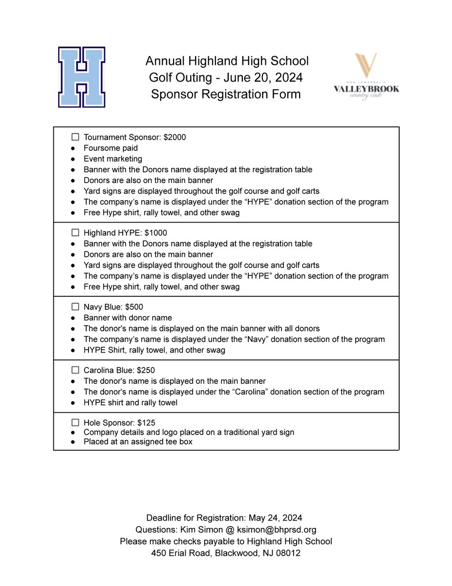 Are you a golfer? Do you know a golfer? Highland will be having its 1st Golf Outing.  If you would like to be a sponsor please get in touch with Kim Simon at 856-227-4100 ext 4014. The forms are below.