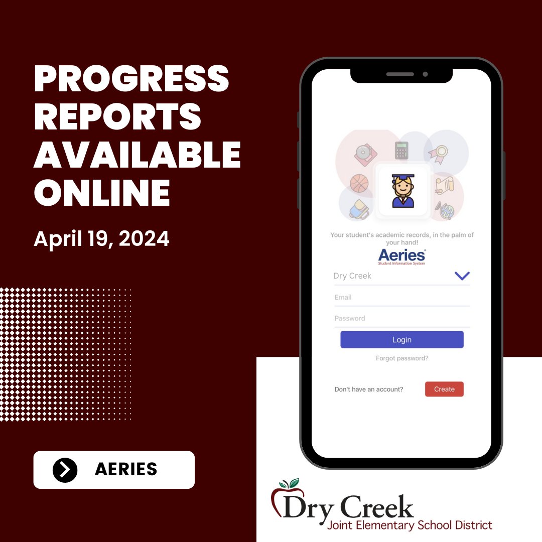 Today marks the midpoint in the 3rd trimester, where we encourage you to use the Aeries parent portal to check your student’s progress.
You may access the Aeries Parent Portal here: drycreek.aeries.net/student/LoginP…
#DCJESDPROUD #progressreports