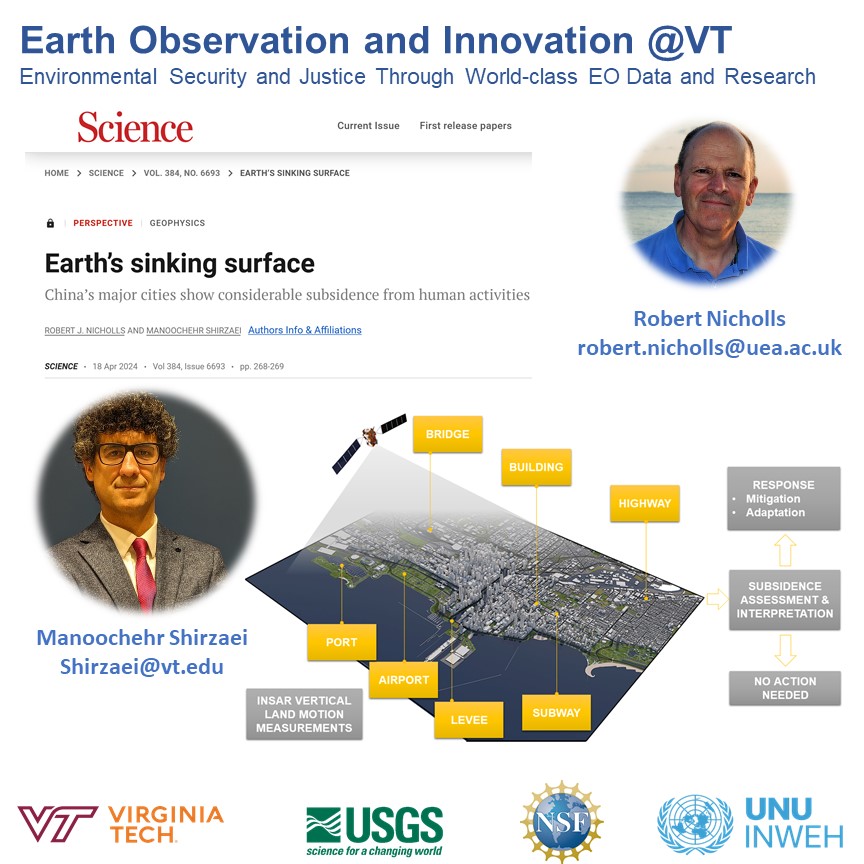shirzaei's tweet photo. ******* NEW PAPER ALERT******
In this invited @ScienceMagazine perspective, Dr. Nicholls and I discuss future research directions to integrate land subsidence measurements into decision-making and adaptation plans. 
pub: https://t.co/zmPASOUPXz
@EOI_lab @VT_Science @vtgeosciences