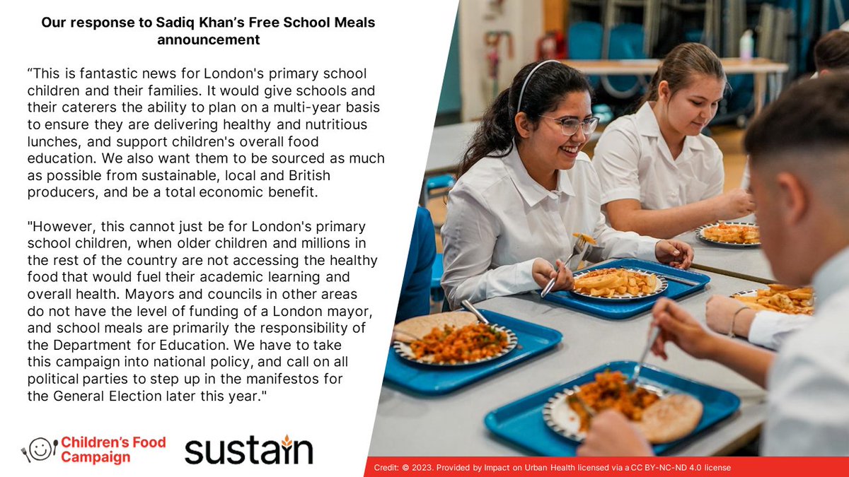 Brilliant to see London mayoral candidates committing to more school meals for primary children but it can't stop there. Our comment on @SadiqKhan's announcement today by  @childrensfood @barbscrowther  #LondonElections2024 #schoolfoodforall
Full story ➡️ sustainweb.org/news/apr24-lon…