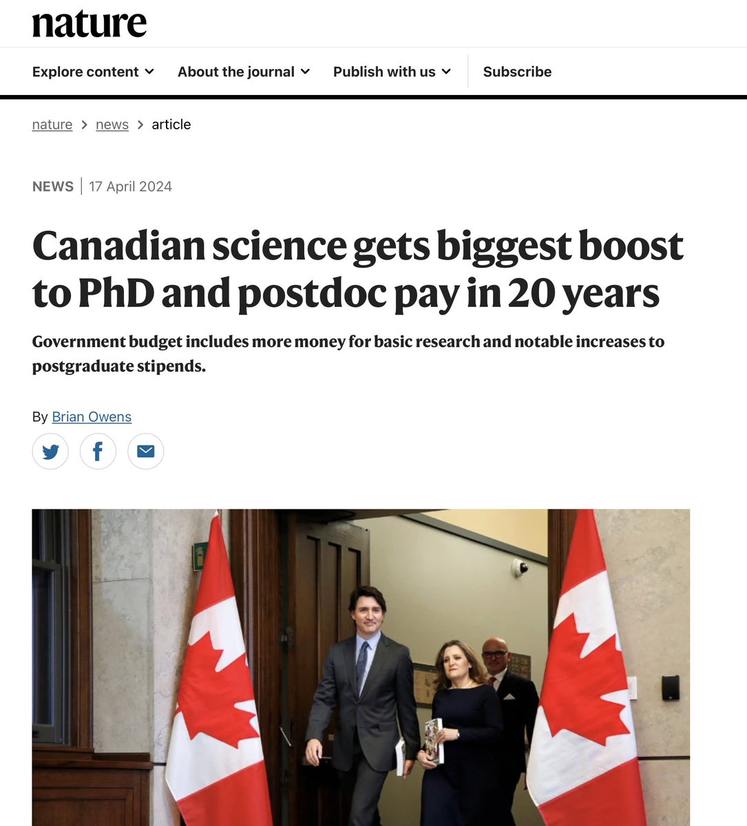 The increase in graduate & post-doc funding in Canada was long overdue but at last some well need infusion happened. nature.com/articles/d4158…