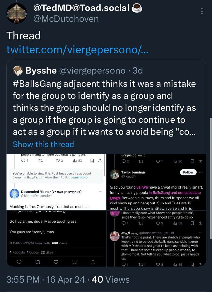 Above this were two full threads about the 'gang' that they swarm reported in a heated panic We will get those replaced shortly but for now let's continue