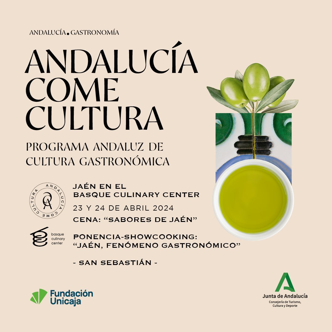 ANDcomecultura's tweet photo. Andalucía Come Cultura viaja 23 y 24 de Abril a Donostia. En el @bculinary proyectaremos la realidad actual de la provincia de Jaén como fenómeno gastronómico.
- 23/04 - Cena 
- 24/04 - Ponencias
.
#andaluciacomecultura
Promueve @CulturaAND 
Patrocina @FundUnicaja https://t.co/Fym9SdbElF