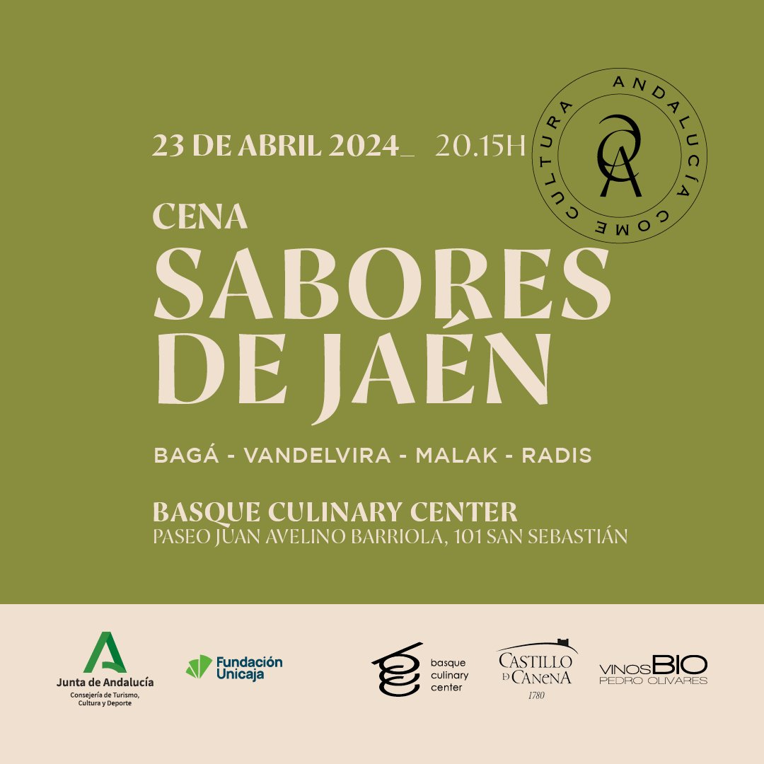 ANDcomecultura's tweet photo. Andalucía Come Cultura viaja 23 y 24 de Abril a Donostia. En el @bculinary proyectaremos la realidad actual de la provincia de Jaén como fenómeno gastronómico.
- 23/04 - Cena 
- 24/04 - Ponencias
.
#andaluciacomecultura
Promueve @CulturaAND 
Patrocina @FundUnicaja https://t.co/Fym9SdbElF