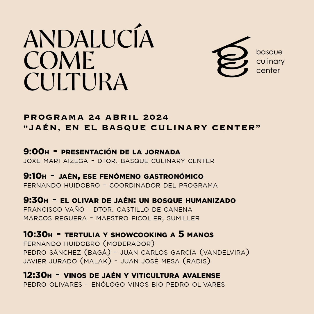 Andalucía Come Cultura viaja 23 y 24 de Abril a Donostia. En el @bculinary proyectaremos la realidad actual de la provincia de Jaén como fenómeno gastronómico.
- 23/04 - Cena 
- 24/04 - Ponencias
.
#andaluciacomecultura
Promueve @CulturaAND 
Patrocina @FundUnicaja