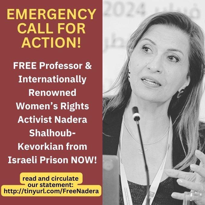 Een Andere Joodse Stem joins the call for the immediate release of Professor Shalhoub-Kevorkian from Israeli prison #FreeNadera 
@HebrewU